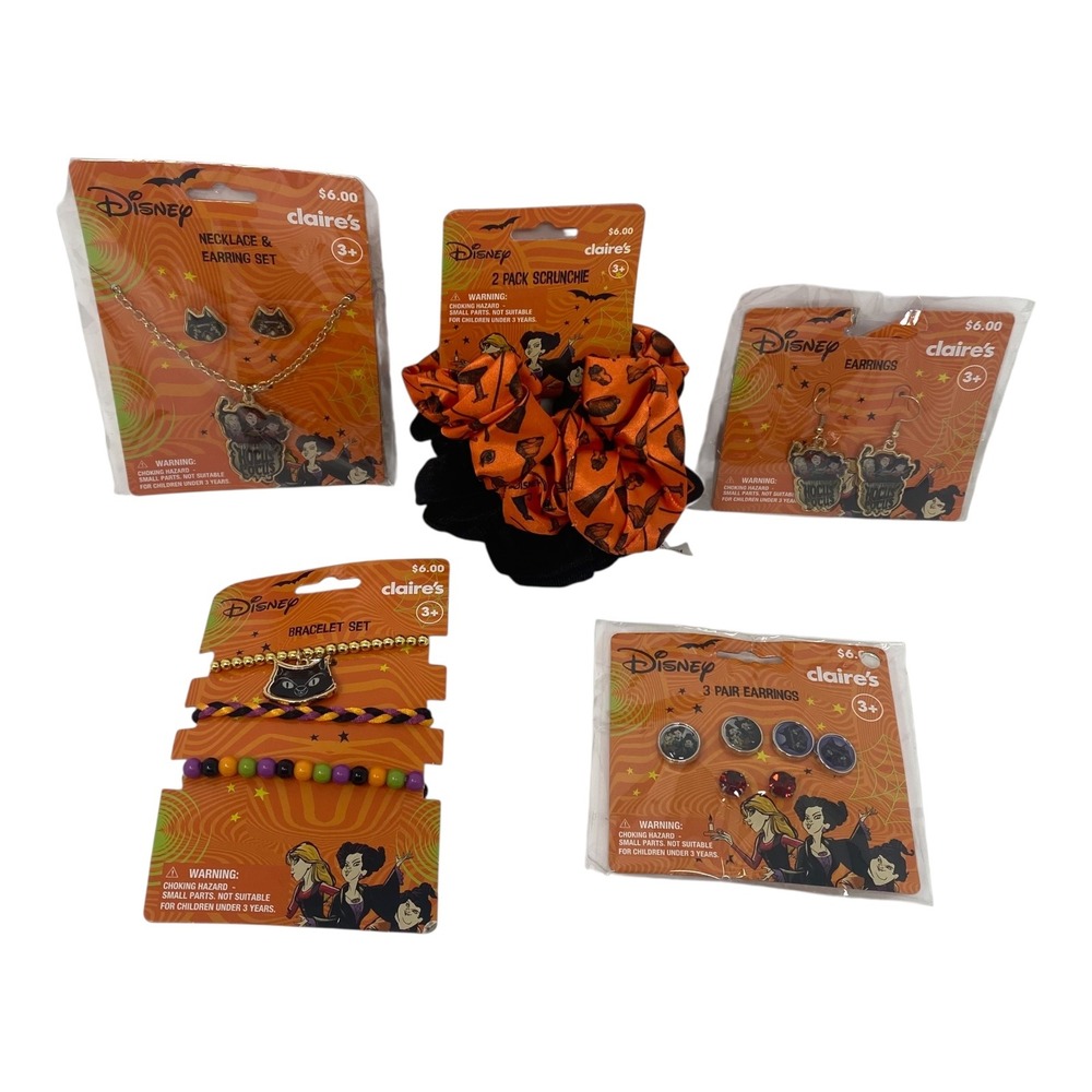 Disney Hocus Pocus Jewelry Set Claire's Halloween Necklace Earrings Bracelet NEW